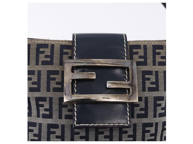 FENDI Pochette in tela Zucchino Mamma Baguette Navy Silver Auth 193893A Argento Blu navy - vista 18