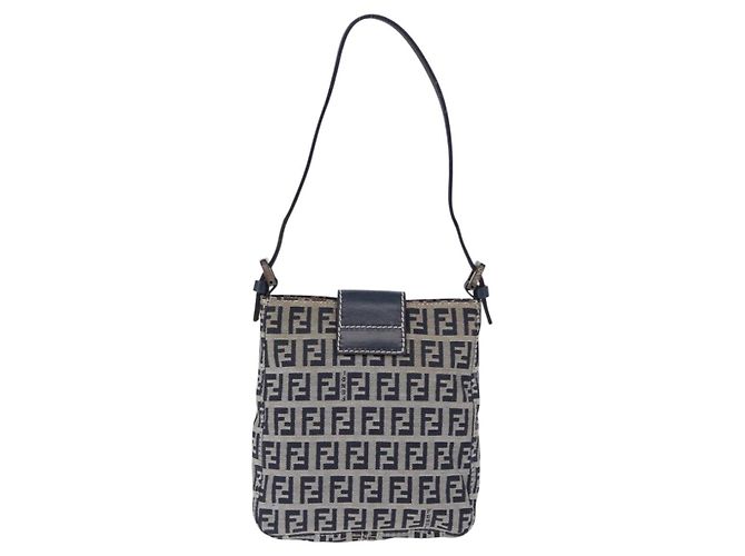FENDI Pochette in tela Zucchino Mamma Baguette Navy Silver Auth 193893A Argento Blu navy - vista 2
