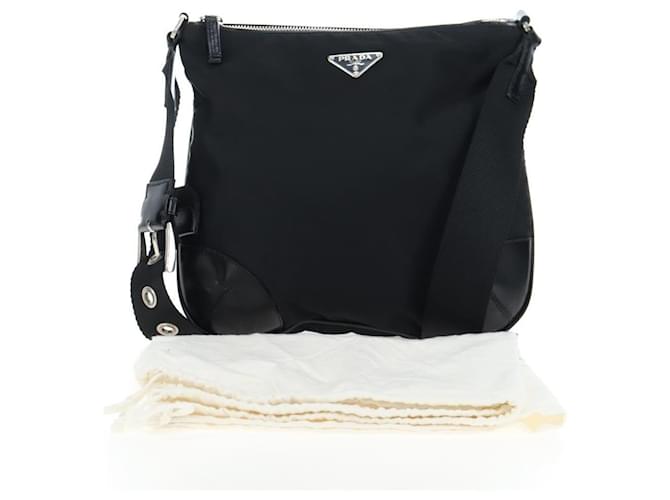 Borsa a tracolla PRADA Nylon Nero Argento Auth 192490V - vista 12