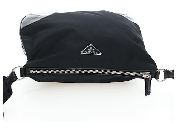 Borsa a tracolla PRADA Nylon Nero Argento Auth 192490V - vista 14