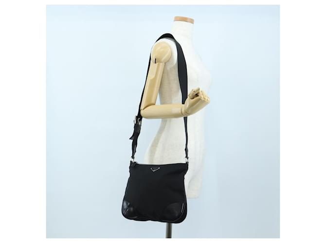 Borsa a tracolla PRADA Nylon Nero Argento Auth 192490V - vista 29