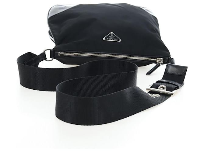 Borsa a tracolla PRADA Nylon Nero Argento Auth 192490V - vista 7