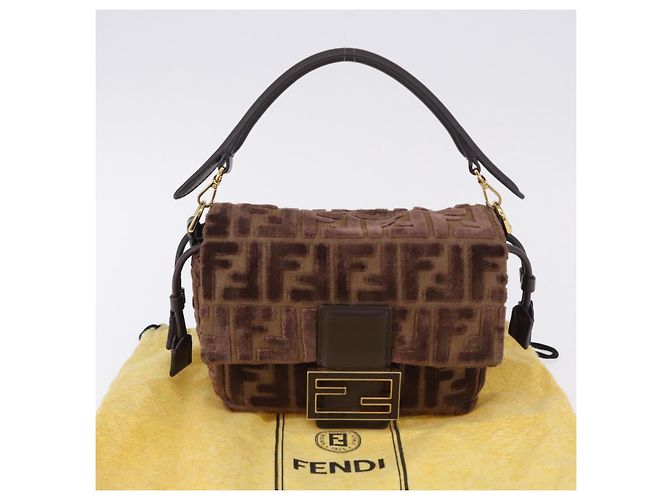Borsa a tracolla FENDI Zucca Canvas Mamma Baguette Marrone Oro Auth 195343M D'oro - vista 12