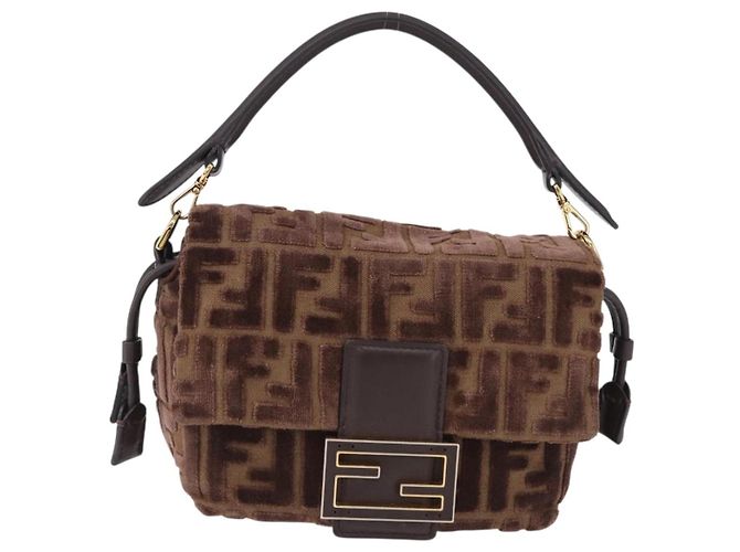 Borsa a tracolla FENDI Zucca Canvas Mamma Baguette Marrone Oro Auth 195343M D'oro - vista 13