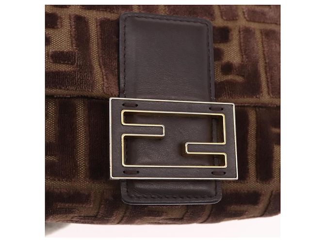 Borsa a tracolla FENDI Zucca Canvas Mamma Baguette Marrone Oro Auth 195343M D'oro - vista 17