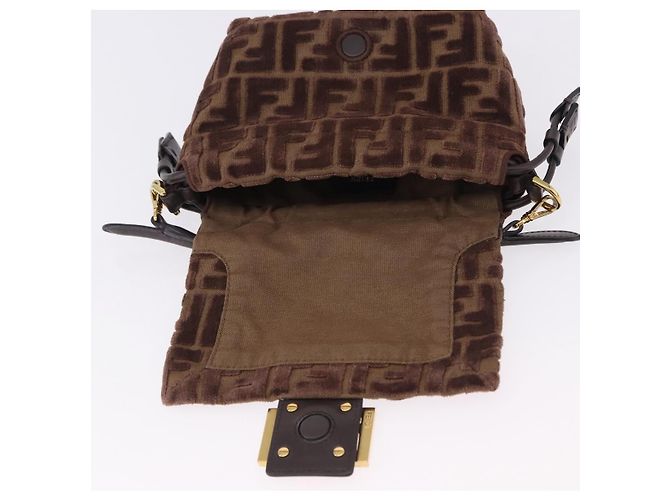 Borsa a tracolla FENDI Zucca Canvas Mamma Baguette Marrone Oro Auth 195343M D'oro - vista 19