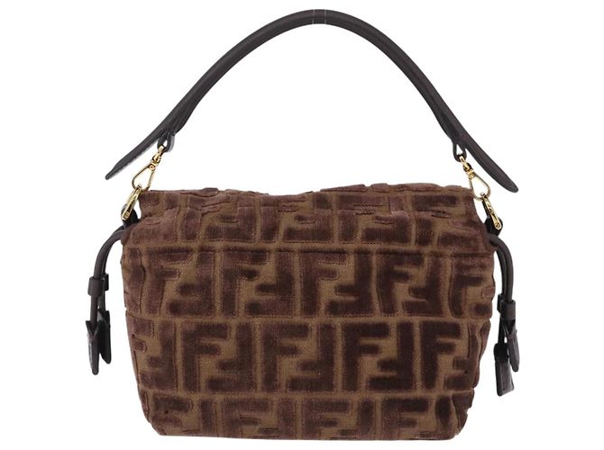 Borsa a tracolla FENDI Zucca Canvas Mamma Baguette Marrone Oro Auth 195343M D'oro - vista 2