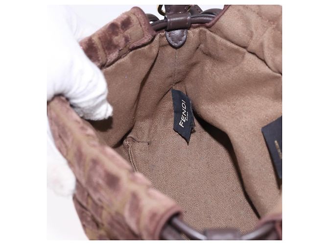 Borsa a tracolla FENDI Zucca Canvas Mamma Baguette Marrone Oro Auth 195343M D'oro - vista 22