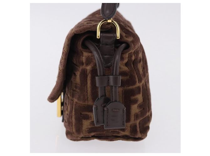 Borsa a tracolla FENDI Zucca Canvas Mamma Baguette Marrone Oro Auth 195343M D'oro - vista 3