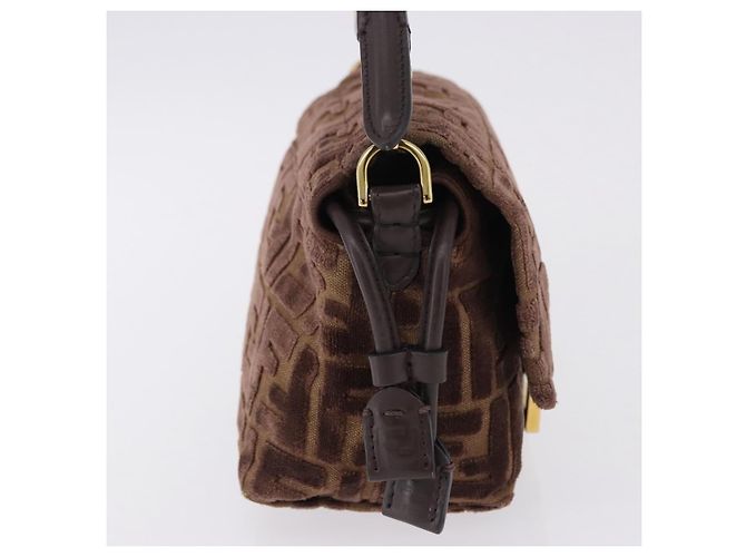 Borsa a tracolla FENDI Zucca Canvas Mamma Baguette Marrone Oro Auth 195343M D'oro - vista 4