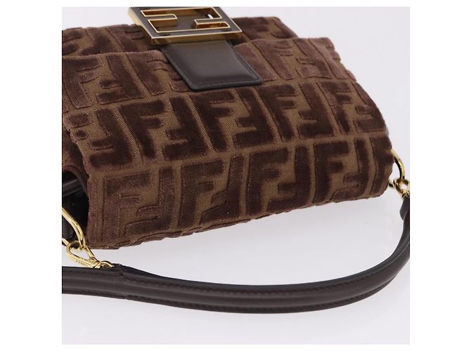 Borsa a tracolla FENDI Zucca Canvas Mamma Baguette Marrone Oro Auth 195343M D'oro - vista 6
