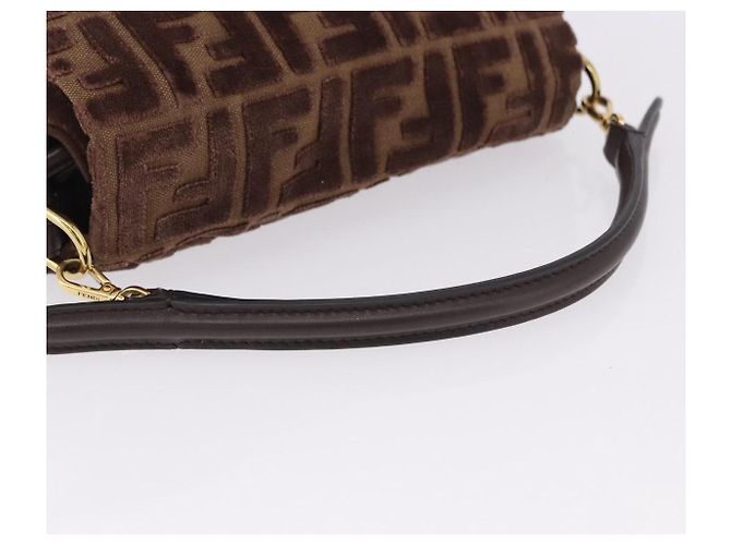 Borsa a tracolla FENDI Zucca Canvas Mamma Baguette Marrone Oro Auth 195343M D'oro - vista 7