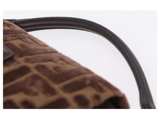 Borsa a tracolla FENDI Zucca Canvas Mamma Baguette Marrone Oro Auth 195343M D'oro - vista 8