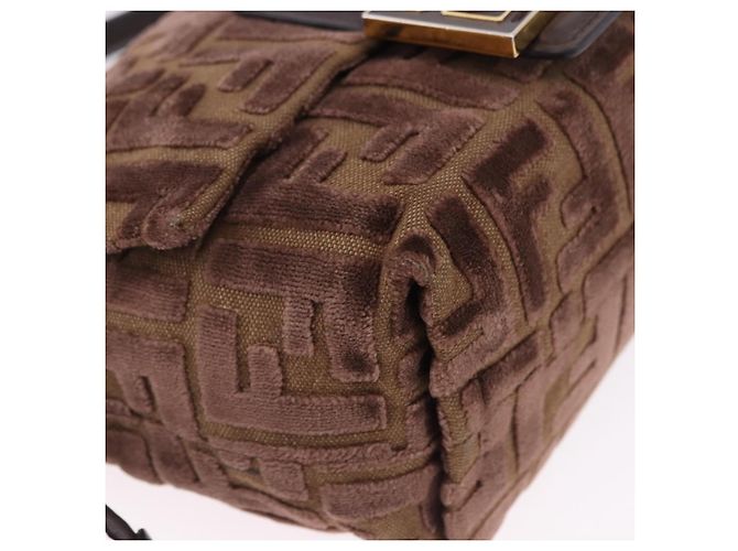 Borsa a tracolla FENDI Zucca Canvas Mamma Baguette Marrone Oro Auth 195343M D'oro - vista 9
