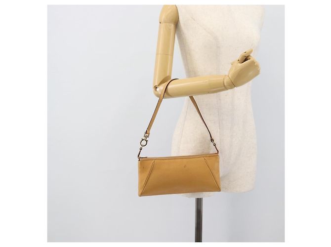 Borsa a tracolla Salvatore Ferragamo Gancini in pelle marrone e oro autentica 192432 - vista 20