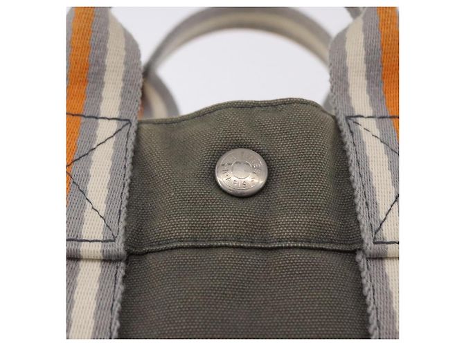 Hermès Borsa HERMES Fourre Tout PM Canvas Gray Silver Auth gh2302 Marrone Argento - vista 10
