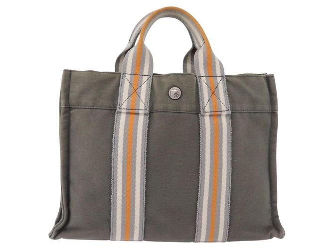 Hermès Borsa HERMES Fourre Tout PM Canvas Gray Silver Auth gh2302 Marrone Argento - vista 13
