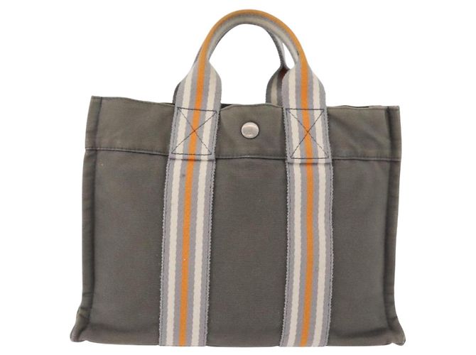 Hermès Borsa HERMES Fourre Tout PM Canvas Gray Silver Auth gh2302 Marrone Argento - vista 2