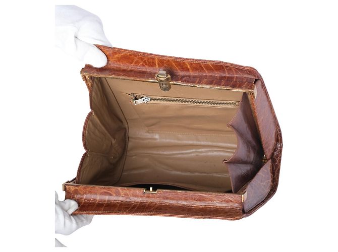 Autre Marque Borsa strutturata in pelle goffrata Collection Privèe Cognac Marrone - vista 8