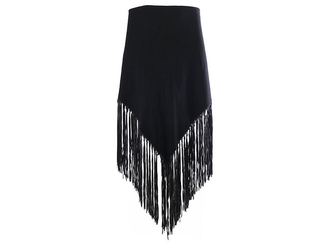 Chal de flecos Hermès de cachemira y cuero negro - vista 3