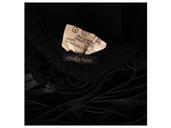 Chal de flecos Hermès de cachemira y cuero negro - vista 6