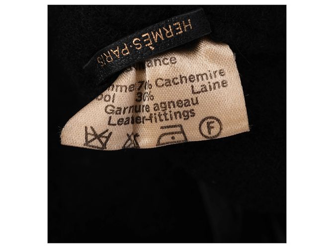 Chal de flecos Hermès de cachemira y cuero negro - vista 7
