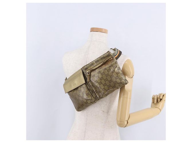 Borsa a vita GUCCI GG Crystal Coated Canvas Gold 28566 Auth 194223 - vista 25