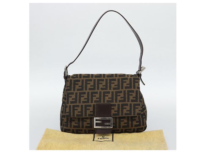 Borsa a tracolla FENDI Zucca Canvas Mamma Baguette Brown Silver Auth BA14590V Marrone Argento - vista 12