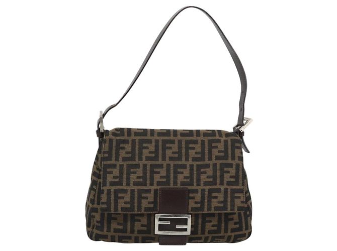 Borsa a tracolla FENDI Zucca Canvas Mamma Baguette Brown Silver Auth BA14590V Marrone Argento - vista 13