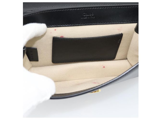Chloé Borsa a tracolla con catena Chloe in pelle nera e oro Auth gh2335A Nero - vista 10