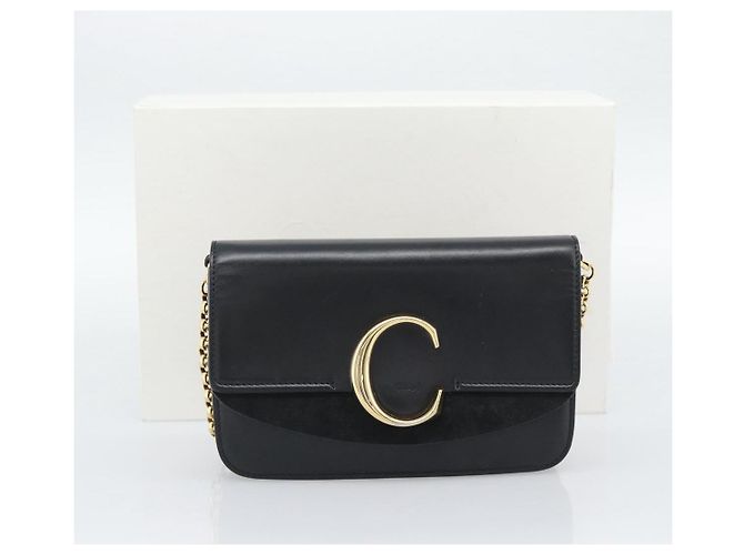 Chloé Borsa a tracolla con catena Chloe in pelle nera e oro Auth gh2335A Nero - vista 12