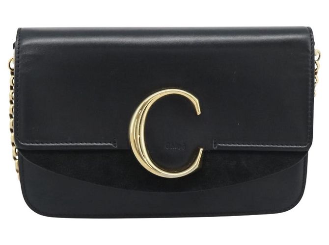 Chloé Borsa a tracolla con catena Chloe in pelle nera e oro Auth gh2335A Nero - vista 13