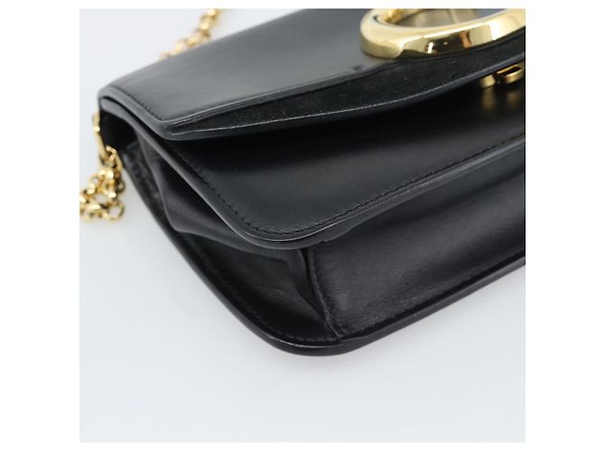 Chloé Borsa a tracolla con catena Chloe in pelle nera e oro Auth gh2335A Nero - vista 14
