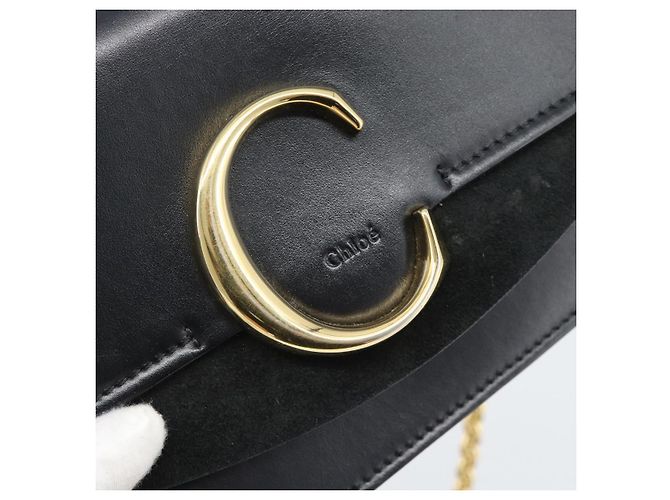 Chloé Borsa a tracolla con catena Chloe in pelle nera e oro Auth gh2335A Nero - vista 17