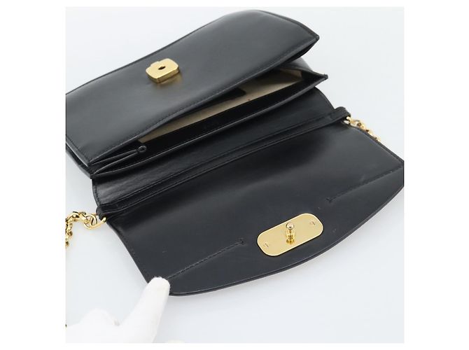 Chloé Borsa a tracolla con catena Chloe in pelle nera e oro Auth gh2335A Nero - vista 18