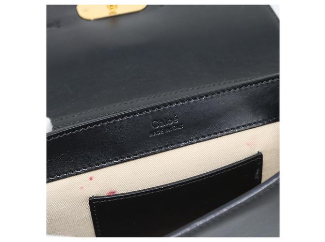 Chloé Borsa a tracolla con catena Chloe in pelle nera e oro Auth gh2335A Nero - vista 19