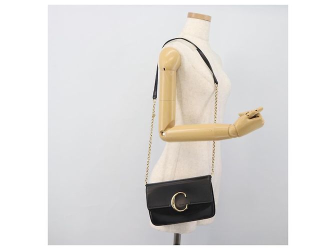 Chloé Borsa a tracolla con catena Chloe in pelle nera e oro Auth gh2335A Nero - vista 23
