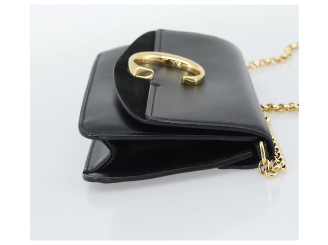 Chloé Borsa a tracolla con catena Chloe in pelle nera e oro Auth gh2335A Nero - vista 4