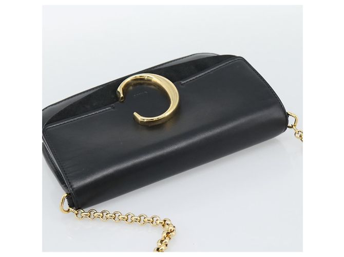 Chloé Borsa a tracolla con catena Chloe in pelle nera e oro Auth gh2335A Nero - vista 6
