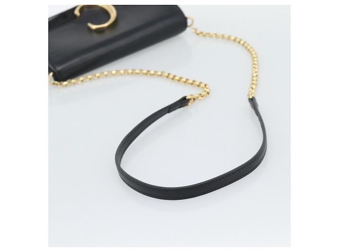 Chloé Borsa a tracolla con catena Chloe in pelle nera e oro Auth gh2335A Nero - vista 7