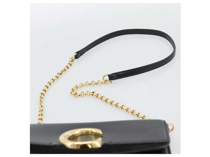 Chloé Borsa a tracolla con catena Chloe in pelle nera e oro Auth gh2335A Nero - vista 8