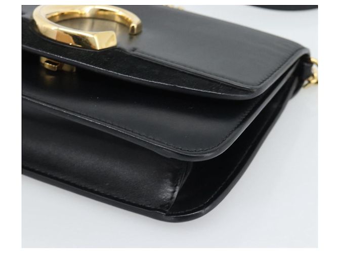 Chloé Borsa a tracolla con catena Chloe in pelle nera e oro Auth gh2335A Nero - vista 9
