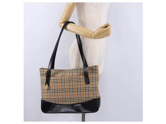 Borsa Tote Burberrys Nova Check Canvas Beige Gold Auth bs36452 D'oro - vista 21