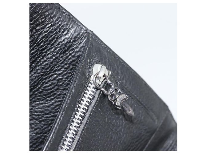 Chrome Hearts Wave4 3-Snap Quilted Long Wallet Leather Black Auth 193427SM Nero Argento - vista 10