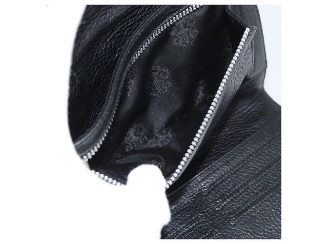 Chrome Hearts Wave4 3-Snap Quilted Long Wallet Leather Black Auth 193427SM Nero Argento - vista 11