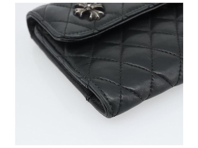 Chrome Hearts Wave4 3-Snap Quilted Long Wallet Leather Black Auth 193427SM Nero Argento - vista 14
