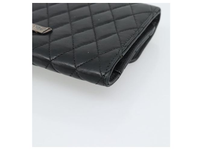 Chrome Hearts Wave4 3-Snap Quilted Long Wallet Leather Black Auth 193427SM Nero Argento - vista 15