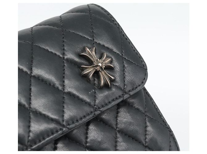 Chrome Hearts Wave4 3-Snap Quilted Long Wallet Leather Black Auth 193427SM Nero Argento - vista 18