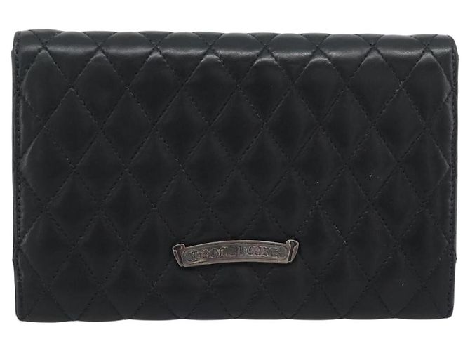 Chrome Hearts Wave4 3-Snap Quilted Long Wallet Leather Black Auth 193427SM Nero Argento - vista 2