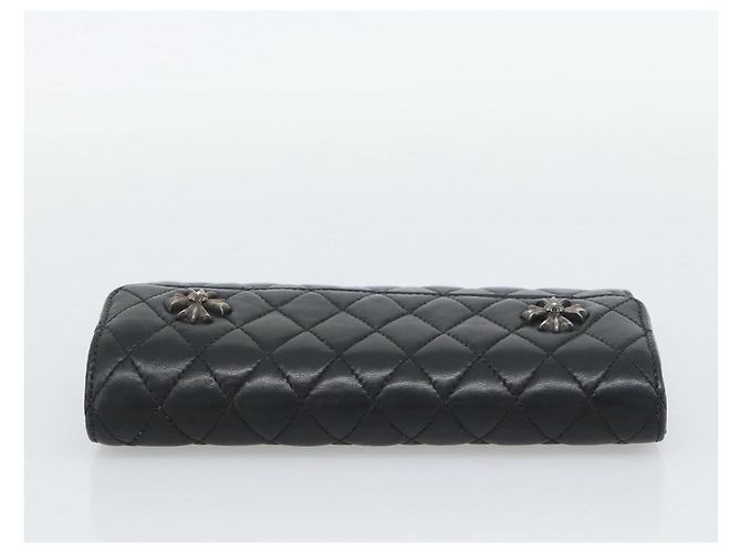 Chrome Hearts Wave4 3-Snap Quilted Long Wallet Leather Black Auth 193427SM Nero Argento - vista 5
